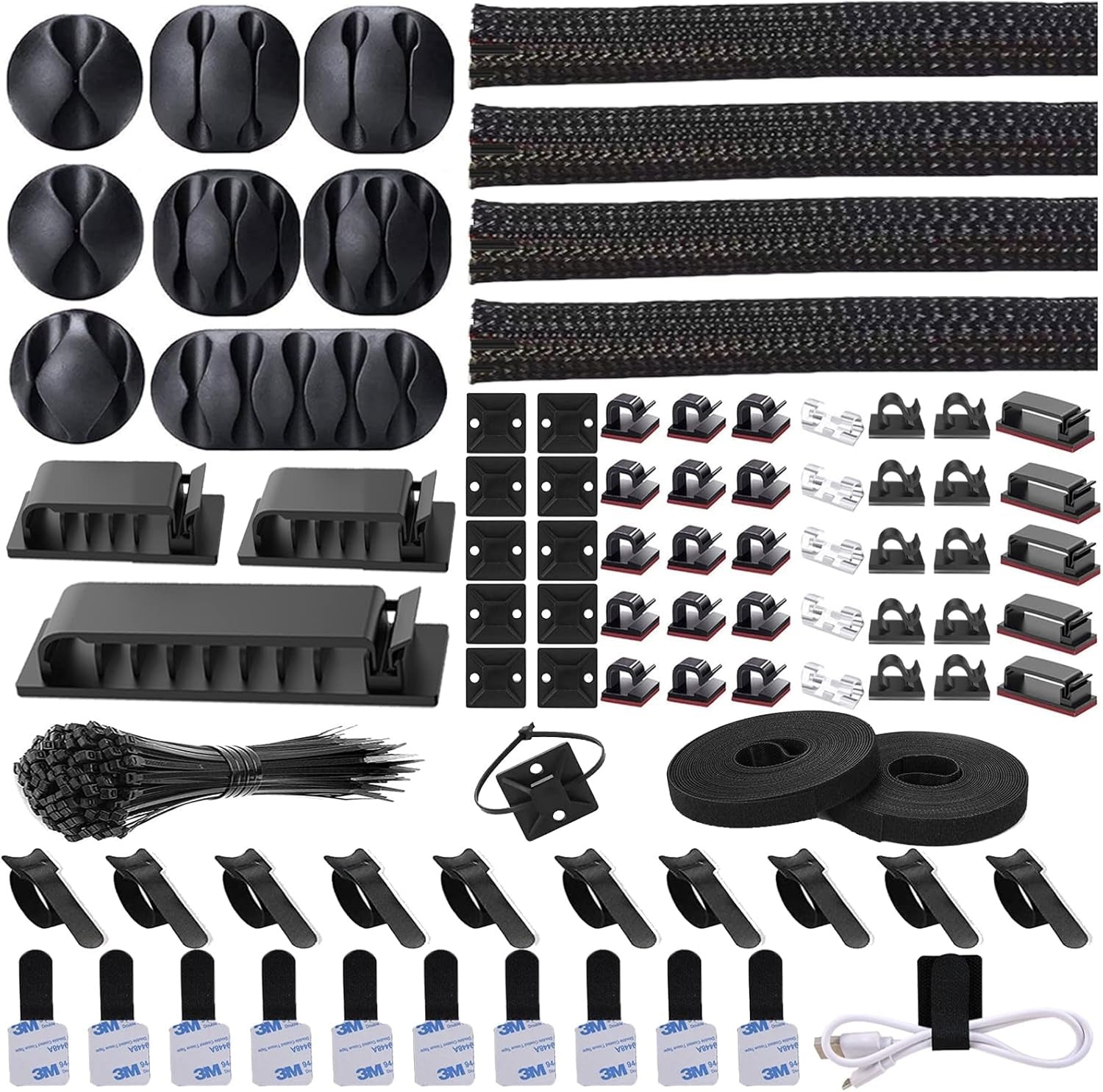 Cable Management Kit 192pcs — Clips, Sleeves, Ties