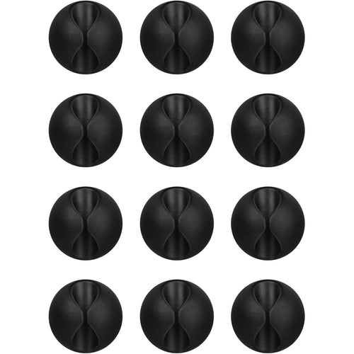 Adhesive Cable Clips — 12pcs Black, Self-Stick Cord Holder